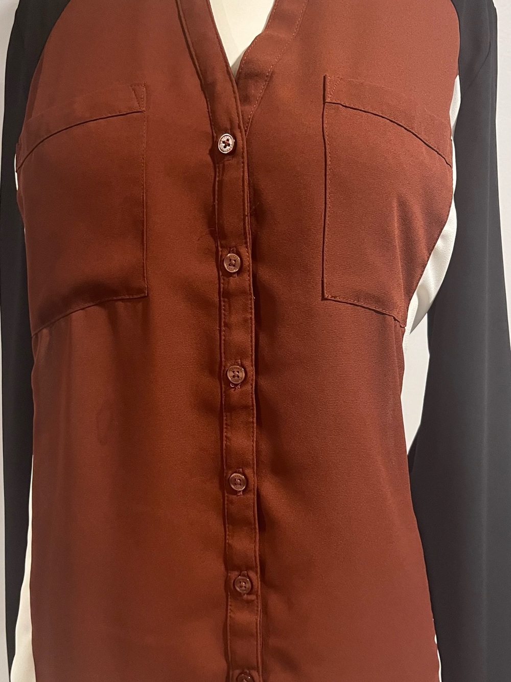 EXPRESS Sz XS Blouse in Rust, Black & White DESIGNER deal ORIG $98+ LUX!